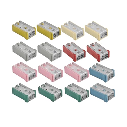 AICEL Car Fuse Assortment Kit, 16 PCS 32V Mini Slotted Automotive MCASE Shaped Cartridge Fuse, 15A 20A 25A 30A 40A 50A 60A Vehicle Replacement, Universal for Pickup, Truck, SUV