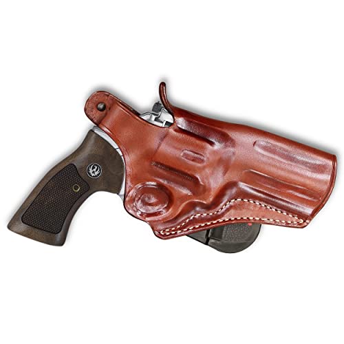 Premium Leather Owb Paddle Holster With Thumb Break Fits, Smith Wesson N-Frame Model 629/29 Classic Full Underlug Barrel 44 Magnum 5''Bbl, Right Hand Draw Brown Color #1261# #TOP5