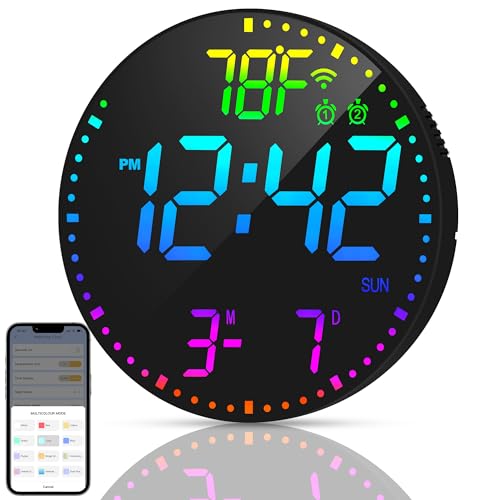 Kasbin 12” Digital Wall Clock with App Control, Large LED,
