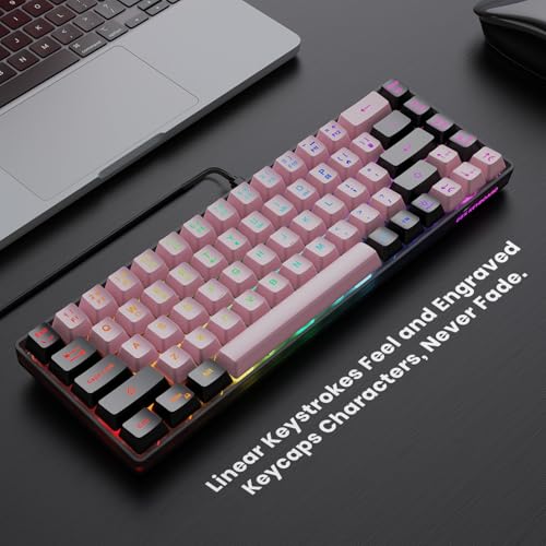 Image of 65% Wired Gaming Keyboard, LED Backlit, Ultra-Compact Anti-Ghosting No-Conflict 68 Keys Membrane Gaming Wired Keyboard for PC Laptop Windows Gamer(Pink-Black)