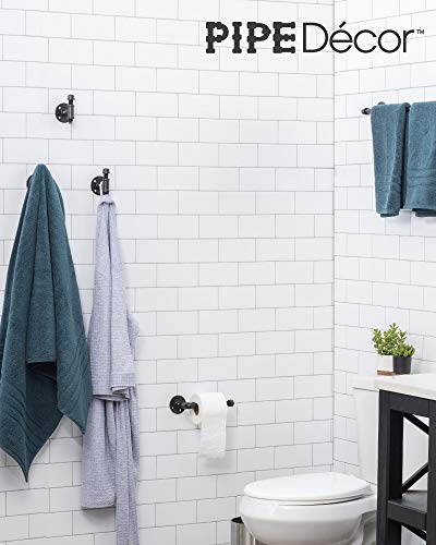 Pipe Decor Robe And Towel Single Hook Kit Heavy Duty Diy Style, Rustic And Chic Industrial Iron Pipe With Electroplated Black Finish, Wall Mounted, Mounting Hardware Included, Oil + Rust Free (3) #TOP3