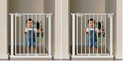 Image of Cherilo Baby Safety Gate for Kids & Pets | Adjustable Dog Gate Barrier for Home (Fits 75-84 cm) | Pressure Mounted Child Gate for Toddlers & Dogs | Auto Close, No Drill Installation | White
