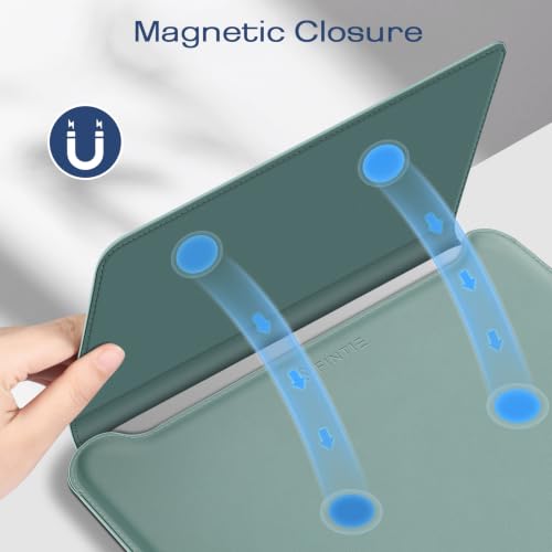 Image of Fintie Sleeve Case for MacBook Neo 13 Inch, MacBook Air 13.6 /13.3 Inch, MacBook Pro 13 Inch, Other Up to 13 inch Laptop Tablet - Slim Bag Cover with Stand, Synthetic Leather, Magnetic Closure, Green