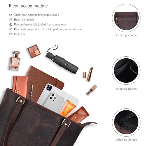 Image of Leather Purse For Women - Real Leather Tote For Women - Ladies Shoulder Handbag For Work, Travel, Casual Use