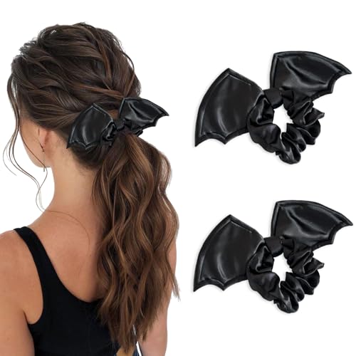 Halloween Bat Hair Scrunchies for Women Goth Hair Accessories Black Bats Headbands Elastic Hair Ties Black Bat Scrunchies Gothic Hairband Cute Halloween Rubber Band Party Supplies