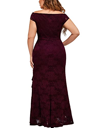 Miusol Women's Plus Size Floral Lace Off Shoulder Side Split Formal Evening Party Maxi Dress2