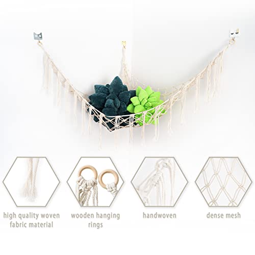 Yelienm Boho Stuffed Animals Net Or Hammock Large,55 Inch Toy Hammock Macrame Stuff Animal Storage Corner Hanging Net Holder,Mesh Hammock Plush Toy Organizer With Tassel & Hooks For Bedroom,Nursery #TOP2