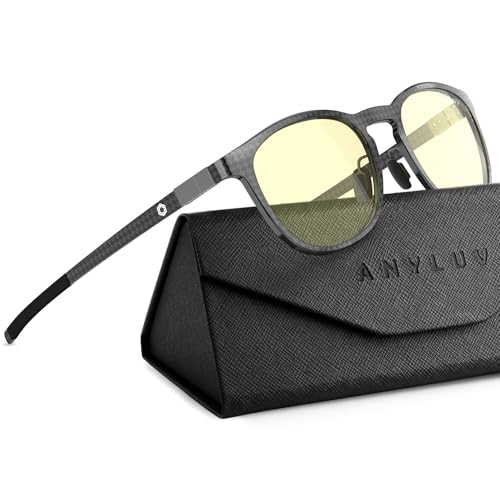 Image of ANYLUV Blue Light Glasses Men, Vintage Round Carbon Fiber Eyewear, Lightweight Mens Computer Gaming Glasses, Anti Eyestrain
