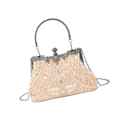 Sac en perles de soirée haut de gamme avec poignée florale ciselée