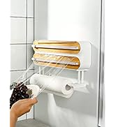 House of Quirk Magnetic Plastic Wrap Dispenser with Cutter, 3 in 1 Aluminum Foil and Plastic Wrap...