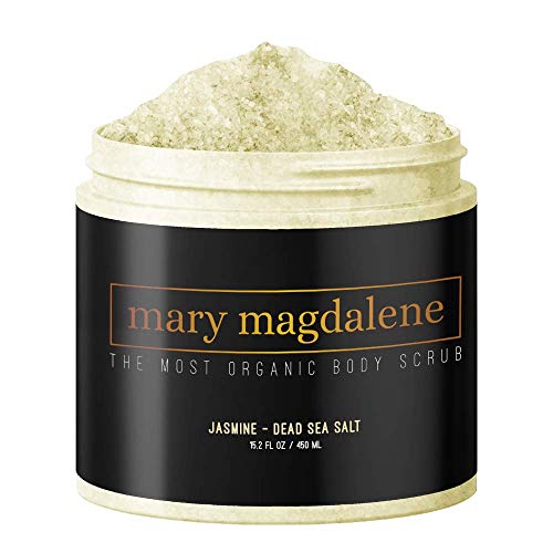 Mary Magdalene Jasmine & Dead Sea Salt Body Scrub - 100% Natural, Hydrating, Sweet Smelling & Organic – 15.2 Fl Oz Premium Exfoliating Body Scrub For Men & Women