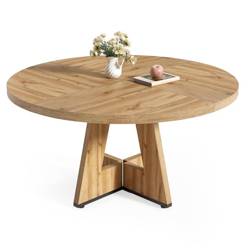 LITTLE TREE Runder Esstisch für 4–6 Personen, 119,9 cm Esszimmertisch mit Holzsockel, Moderne Esstische, runde Küchentische für Esszimmer, Küche, Wohnzimmer (nur Tisch)