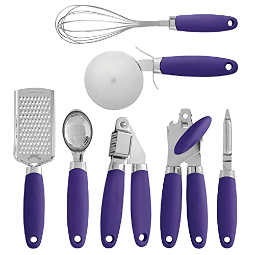 COOK WITH COLOR Kitchen Gadget Set Stainless Steel Utensils with Soft Touch Handles, 7 Pc. Stainless Steel, Lavender