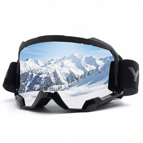 ActHose OTG Ski Goggles Snowboard Goggles for Men Women Anti Fog Over The Glasses Snow Goggles 100% UV400 Protection sandstorms strong winds and fog Black frame and Silver lens