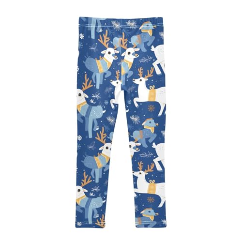 KLL Cute Reindeer Cartoon Deer with Snow Girls Athletic Leggings Soft High Waisted Sweatpants Running2