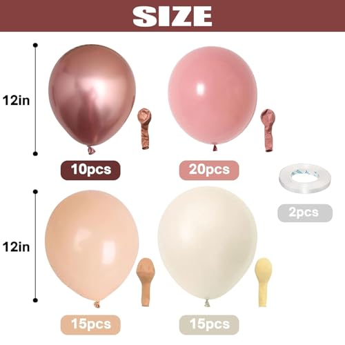 Retro Blush Pink Balloons, 60 Packs 12 Inch Dusty Pink Metallic Chrome Rose Gold White Sand Nude Balloons for Bridal Shower Pumpkin Baby Shower Girls Boho Birthday Wedding Decorations Supplies - Image 4