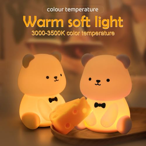 Image of S NMT Silicone Teddy Bear Night Light for Kids Room, Rechargeable 7 Colors Changeable 3 Level Brightness Timing Sleeping Lamp Kawaii Nursery Night Lights for Kids Room Gift Decor