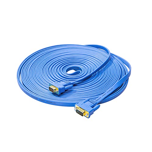 DTech 65ft Extra Long VGA Cable Male to Male 15 Pin Connector Flat SVGA Cord for Computer to Monitor Desktop HD Video (20 Meter, Blue)