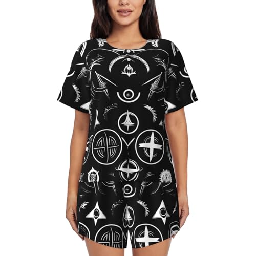 Pyjama doux deux pièces noir pour femme avec short et t-shirt col rond