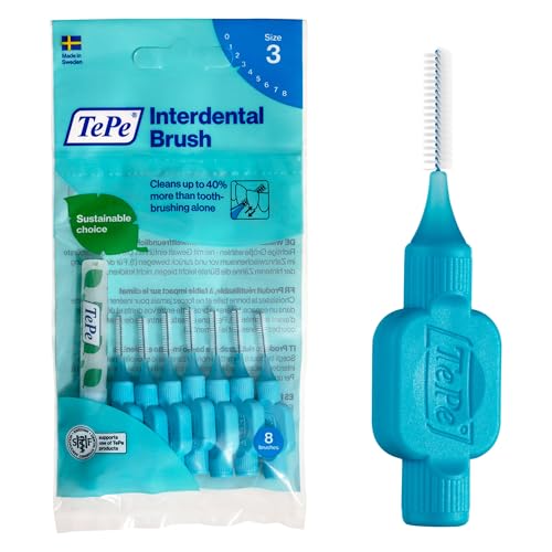 TePe Interdentalbürste, Original, Blau, 0,6 mm/ISO 3, 8 Stk., Plaque-Entfernung, effiziente Reinigung der Zahnzwischenräume, für mittelgroße Lücken