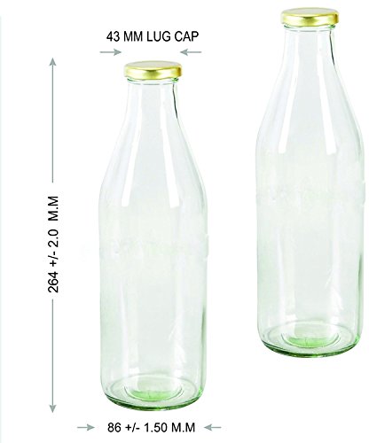 Image of Pure Source India. Milk; Water and Juice Glass Bottle with Air Tight Cap (Transparent; 1000 ml) - Set of 2
