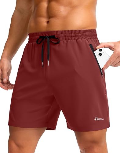 Image of Pudolla Men's Running Gym Shorts with Zipper Pockets 5 inch /7 inch / Lightweight Quick Dry Running Workout Athletic Short