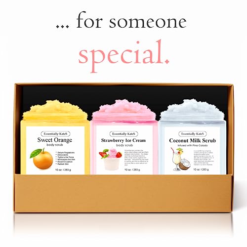 Essentially Kates Body Scrub Set Of 3 - Strawberry Ice Cream Body & Foot Scrub 10 Oz, Orange Body & Foot Scrub 10 Oz, And Coconut Milk Body & Foot Scrub 10 Oz - Pack Of 3 #TOP1