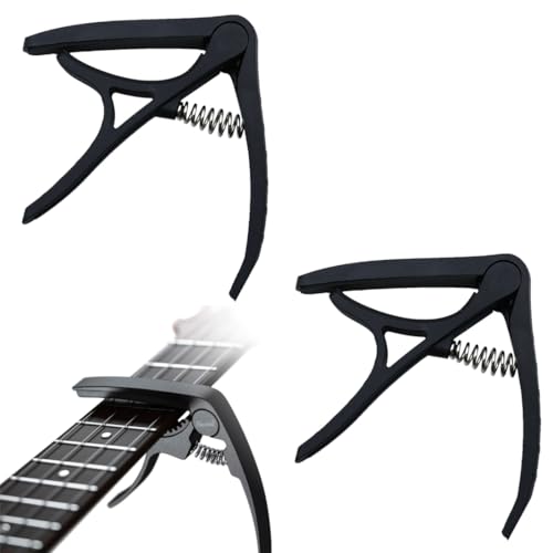 KYLOS 2er Pack Kapodaster für Gitarre & Bass, Schnellwechsel-Capo für Akustik & E-Gitarren, Bügelloser Klemm-Mechanismus, Einfache Bedienung & Schnellwechsel, Schwarz