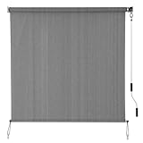 SEEYE Outdoor Sunshade Roller Shades 96" W x 96" H, Cordless Roll Up Shade Blinds Privacy Screen with 90% UV Protection, Exterior Patio Shade Cloth for Porch Pergola Balcony Windows, Dark Grey