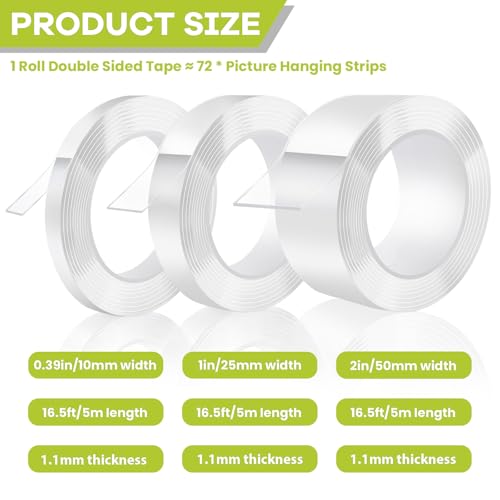 Image of Double Sided Tape Heavy Duty, Removable Nano Adhesive Tape, 1 inch x 16.5FT