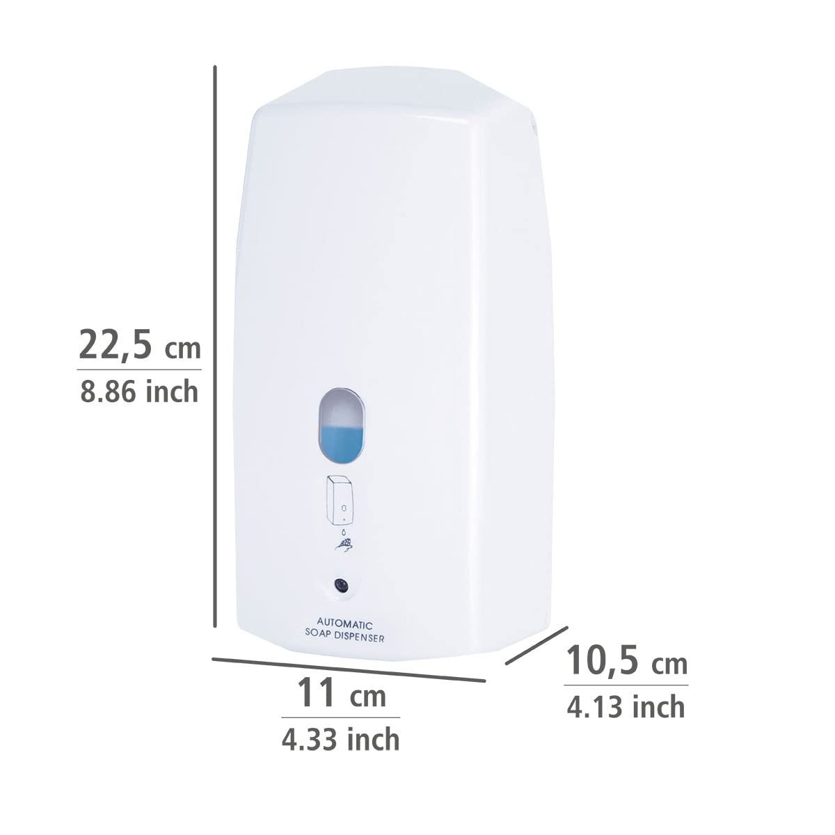 WENKO Dispenser sapone a infrarossi Treviso - automatischer Flüssigseifen-Spender Capacità: 0.65 l, Plastica, 11 x 22.5 x 10.5 cm, Bianco