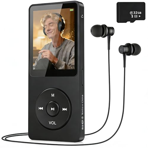 32GB Reproductor MP3 Bluetooth 5.3 con Pantalla TFT a Color de 1,8 Pulgadas con Auriculares, Dispositivo mp3 para niños con Altavoz, Radio FM, Libro electrónico,Grabadora de Voz, Función E Book