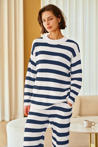 Image of SENSERISE Womens Striped Set Sweater Lounge Sets