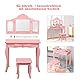 COSTWAY 2 in 1 Kinder Schminktisch mit Hocker, Frisiertisch mit 3-Fach abnehmbarem Spiegel & Schublade, Kosmetiktisch Mädchen Holz, 70x34x103cm (Rosa)