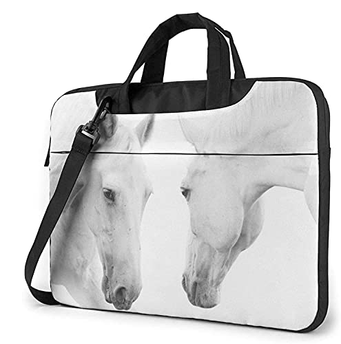 Sacoche Ordinateur avec Compartiment Accessoires Sacoche Ordinateur Chevaux Blancs pour École Bureau Homme et Femme Sacoche Multifonctionnelle 15.6 pouces Cover