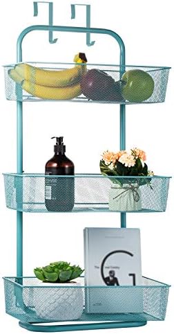 Over the Door Basket Hanger Organizer 3 Tier Hanging Basket Storage Rack Fruit Over Door Basket Shelves Free Standing for Kitchen Bathroom Bedroom Office Blue