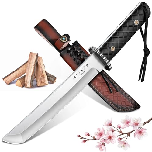 Purple Dragon Japanese Tanto Knife - Ultra Sharp Fixed Blade Knife With Sheath & Wood Handle - Samurai Katana Knives For Bushcraft Made By High Carbon Steel - Outdoor Gifts Idea For Men