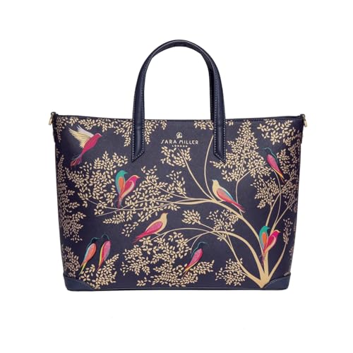 Sara Miller London Tote, Women's Bag for Work, Travel, Laptop, Shoulder Handbag with Zipper Closure, Large, Smoky Blue Birds