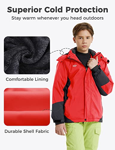 Wantdo Jaqueta de esqui impermeável para meninos jaquetas de snowboard de lã casaco grosso quente de