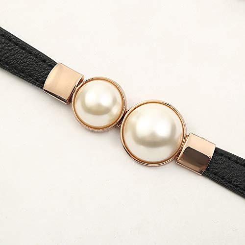 2 Pack Women Retro Elastic Stretch Belt for Dresses Pearl Metal Buckle Skinny Waist Belt Waistband 2cm Wide4
