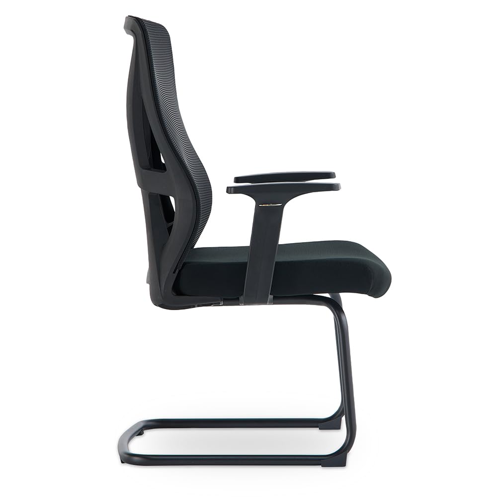 Waytex Chaise Visiteur Bureau Ergonomique Noir - Dossier Résille avec Soutien Lombaire, Assise Tissu Mousse Confort, Structure métal Robuste, Accoudoirs Fixes