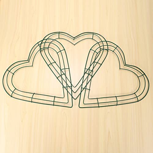 Geynutaly 3 Pack Heart Metal Wreath 12 Inch Heart-Shaped Wire Wreath Frame for Home Wedding Valentine\'s Day DIY Crafts, Green - Thumbnail 2