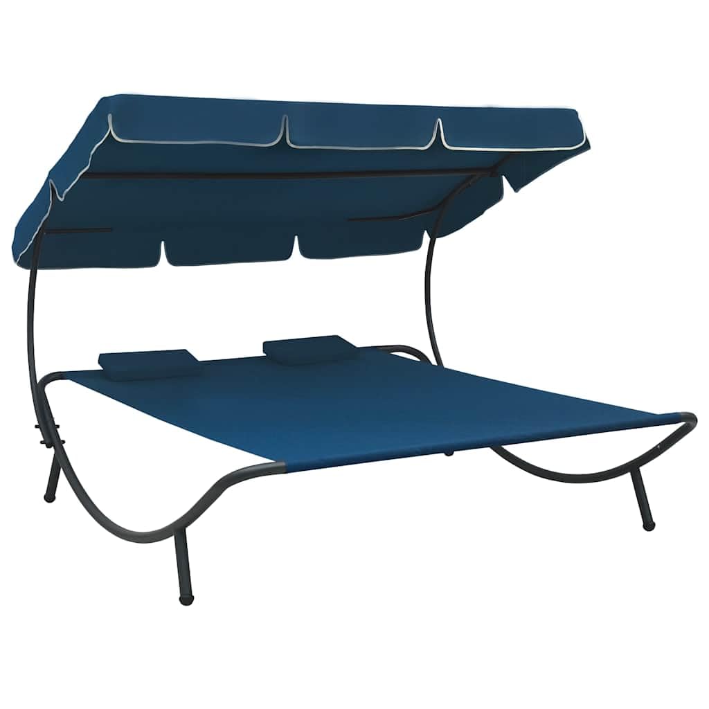 vidaXL Lit de Repos d'extérieur avec auvent et oreillers Bleu