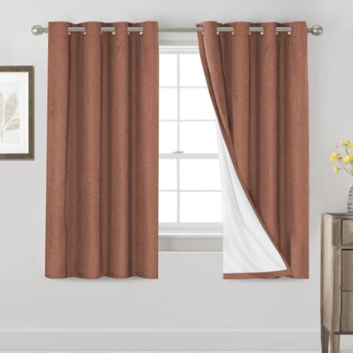 Image of PrinceDeco Thick Linen Blend Curtains 100% Blackout Curtains 64 inch Long 2 Panels Set for Bedroom Nursery Living Room Full Blackout Window Draperies with White Liners 42 inch Wide,64 inch Length,Washed Spice