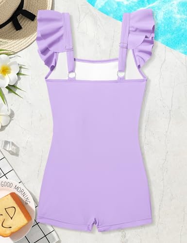 Image of Girls Swimsuit Ruffle Solid One Piece Bathing Suits 7-18 Years | Teen Bathing Suits for Girls Ruched Sleeveless Girls' Swimwear