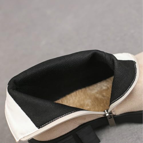 Women's Round Toe Flat Ankle Zip Chelsea Leather Suede Low Chunky Heel Winter Warm Work Wide Calf Booties4