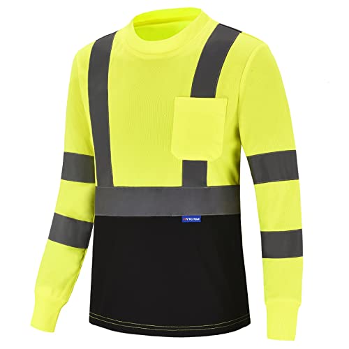 AYKRM High Visibility Shirts Safety T Shirt Reflective High Visibility hi vis Long Sleeve T Shirt (Yellow XL)