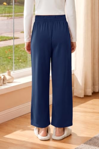 Image of Girls Summer Floral Wide Leg Pants High Waisted Flowy Dress Trousers with Pockets for School Lounge Beach 5-14 Years