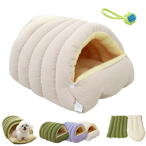 CutyPet Caverna Invernale, Letto per Animali in Morbido Peluche, Lettino per Gatti e Cani con Cuscino Rimovibile, Lavabile, Antiscivolo, Sacco a Pelo per Gatti e Cani di Piccola Taglia (Beige, L)
