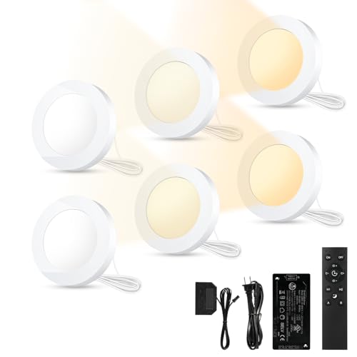 VST Smart Puck Lights, 6 Pack, 3000K-6000K Dimmable Under Cabinet Lighting, Compatible with Alexa...